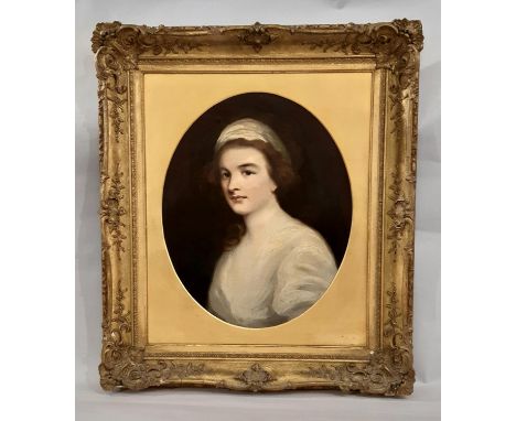 George Romney (1734-1802) - 'Portrait of Lady Charlotte Thynne', oil on canvas, 49.5 x 60.5 cm, oval mounted in ornate moulde