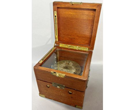 A marine chronometer by Hughes &amp; Son, 59 Fenchurch Street London, (incomplete) in mahogany with glass case 