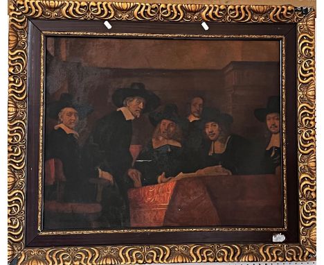 Franz Hanfstaengl After Rembrandt Harmenszoon van Rijn - 'De Staalmeesters', reproduction print, label verso inscribed 'Origi