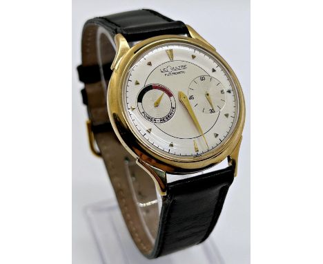 Jaeger-LeCoultre Futurematic 9ct gold gent's wristwatch, silver dial with gilt baton markers, two subsidiary dials displaying