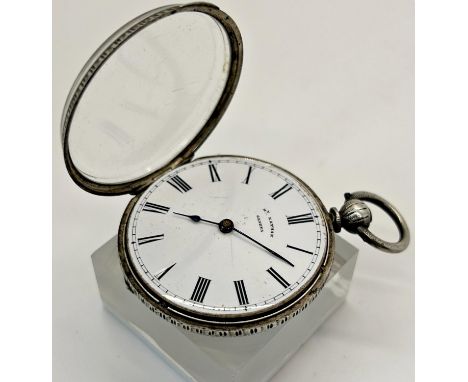 Late 19th century silver cased fob watch with chased decoration and enamel dial (running) 