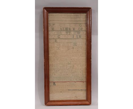 19th Century Needlepoint Tapestry Sampler, 19 x 44 cm, framed and glazed 