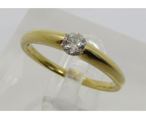 18ct tension set diamond solitaire ring, 0.20ct approx, maker 'ATLd', size M, 2.8g 