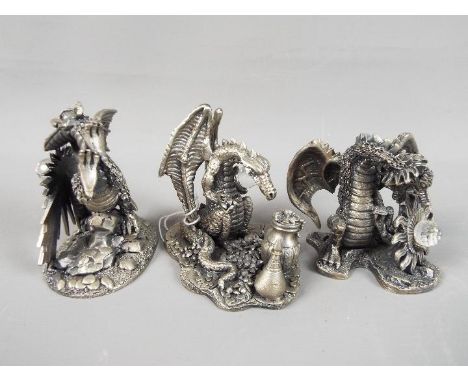 Myth and Magic - three pewter figures comprising The Sun Dragon, The Dragon of Light 3085 and Dragon of the Treasure, all wit