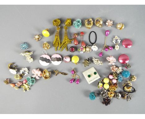 Vintage Clip-On Earrings - a quantity of paired vintage clip-on earrings, all various styles and designs