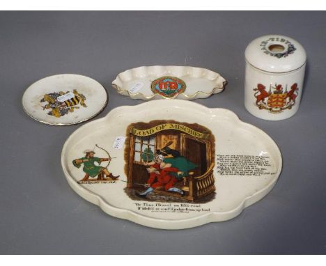 W.H. Goss - A ceramic tray inscribed 'Load Of Mischief' c. 1885, approximately 27 cm (l) and three further pieces of Goss cre