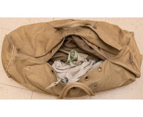 A 1949 pattern khaki BD blouse, a similar pair of khaki 1949 pattern trousers; 2 shirts; a water bottle and cradle (bottle mo