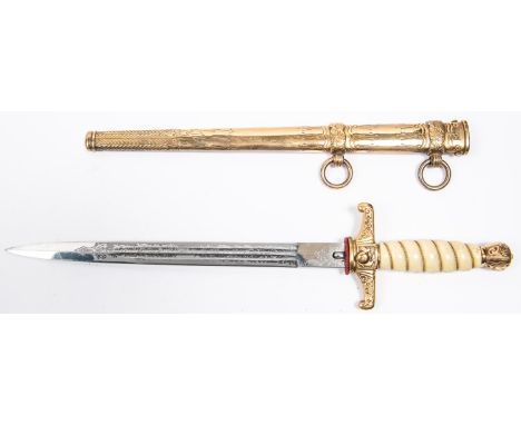 A Third Reich Naval officers "Assault" dagger, by Puma, Solingen, the blade etched with fouled anchor, sailing ships and scro