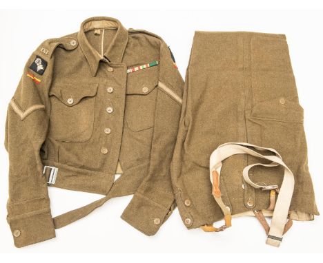 A good 9th Lancers "US War Aid" khaki BD blouse and trousers: blouse has Armoured Division patches and arm of service strips,