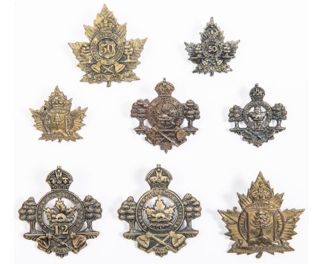 8 WWI CEF Canadian Forestry Cap badges: General Service tree and axe type cap badges, large and small size; General Service t