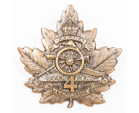 WWI CEF cap badge of the 4th Divisional Ammunition Column, by Birks 1916, GC. £50-80 
