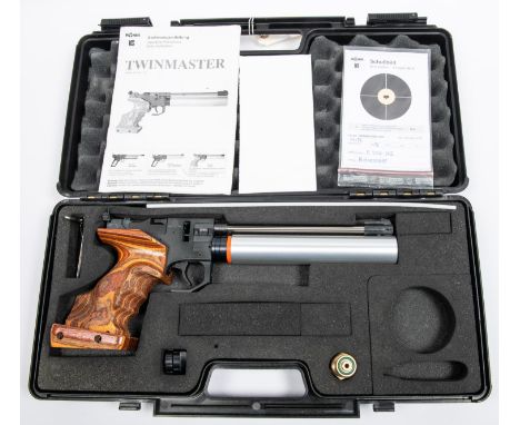 A .177" Rohm Twinmatic "Top" Model pre charged pneumatic Match Target Pistol, number 0592343. Near VGC, with single shot and 