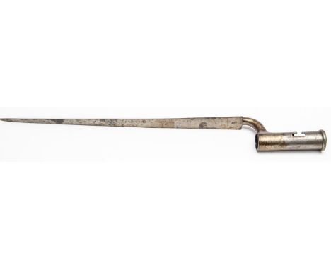 A Brown Bess triangular socket bayonet, blade 16" with faint maker's name "Deakin" and ordnance marks, with 4" socket. GC £50