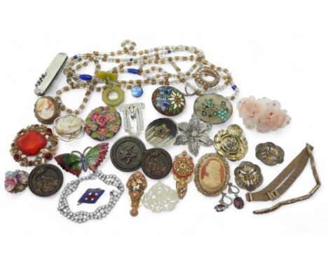 A collection of vintage costume jewellery to include a rabbit cloak clasp, enamel butterfly brooch oriental buttons, and a Ch