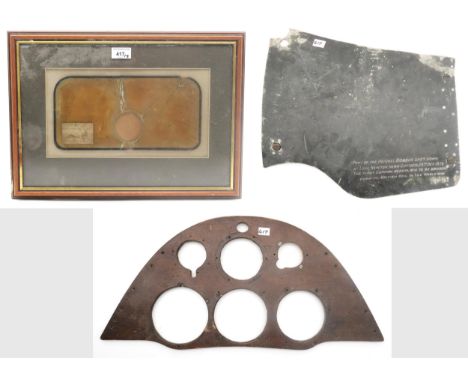 Aircraft wreckage, comprising a piece of fuselage engraved "Part of the Heinkel Bomber shot down at Long Newton, near Gifford