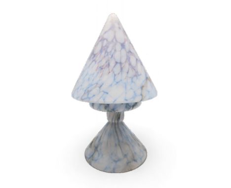 An Art Deco glass table lamp, with pointed glass shade and base in mottled blue glass&nbsp; Condition Report:Available upon r