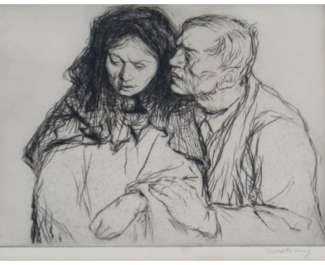 WILLIAM STRANG (SCOTTISH 1859-1921) &nbsp;THE HUG &nbsp;Etching, signed lower right, 16 x 20cm Condition Report:Available upo