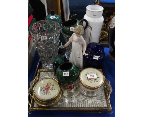 A&nbsp; petit point tray and two lidded glass jars, a crystal vase and other decorative items Condition Report:Available upon