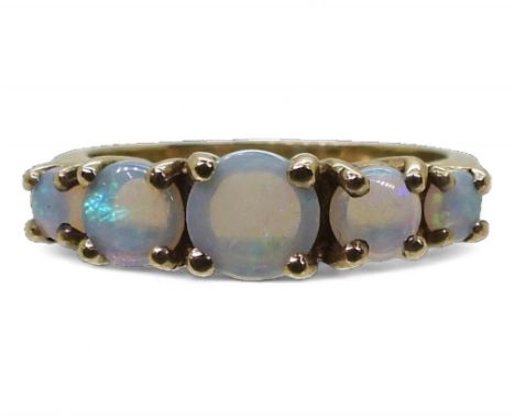 A 9ct gold five stone opal ring, size I1/2, weight 2.1gms Condition Report:Available upon request
