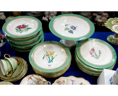 A Royal Worcester dessert service decorated with specimen flowers comprising four short tazzas, one tall tazza and plates Con
