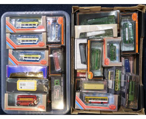 A large collection of boxed model buses with many Corgi Original Omnibus and Exclusive First Editions examples (2 boxes)