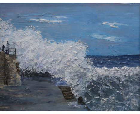 ANNE E. DUNLOP (BRITISH CONTEMPORARY) &nbsp;STORMY WHEATHER AT ST ANDREWS HARBOUR &nbsp;Oil on canvas, 38 x 48cm &nbsp;Title 