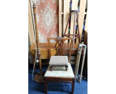 A mixed lot to include 19th century dining chair, drop end occasional table, single drawer occasional table, a cricket style 