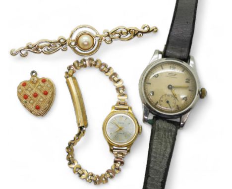 A gents Tissot watch with yellow luminous hands, a ladies Chaika watch and other items Condition Report:No condition report a
