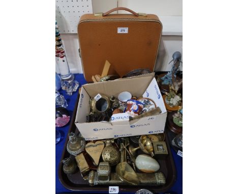 Chinese carved nuts, wooden netsuke, other oriental items, together with assorted brassware including a heart shaped snuff bo