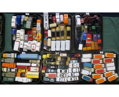 A large assortment of loose model vehicles of mixed age and scale, including many Dinky, Corgi and Matchbox examples (there b