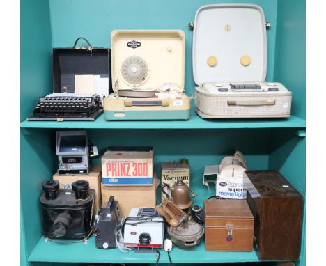 A large mixed lot comprising reel to reel, record player, typewriter, Yashica 8mm editor, knife clear etc Condition Report:Av