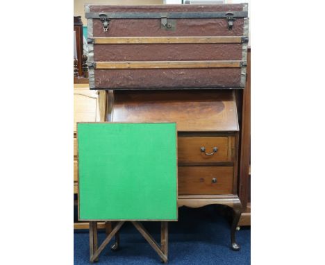 A lot comprising a 20th century mahogany fall front writing bureau, 102cm high x 82cm wide x 51cm deep, folding card table an