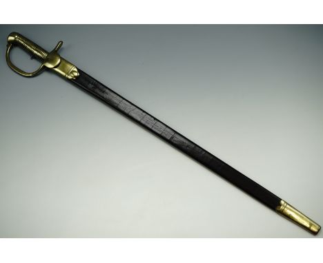 A Baker rifle bayonet, (scabbard leather and perhaps the mounts, later)