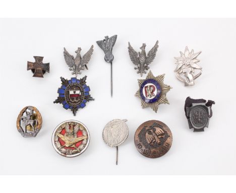 A group of Polish stick pins, collar and other badges