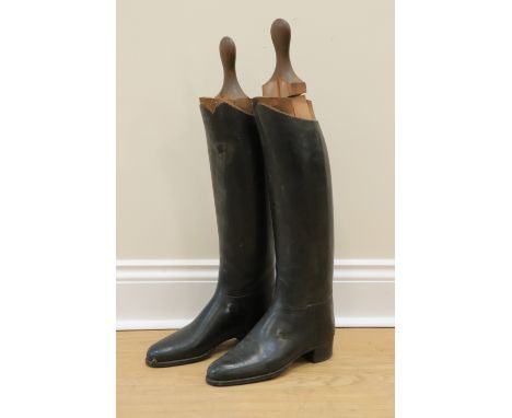 A pair of late 19th / early 20th Century army officer's riding boots with wooden keepers,&nbsp;52 cm tall