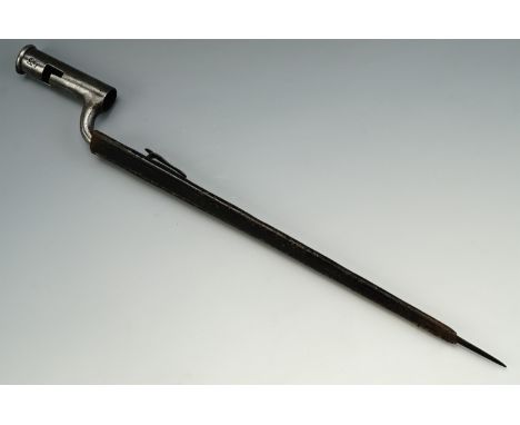 A George III Land Pattern / Brown Bess bayonet and scabbard,  the socket engraved 58 and 1/46, 54.5 cm overall