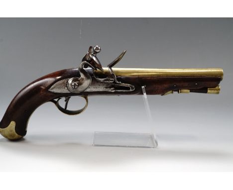 A George III 25-bore military flintlock brass-barrelled pistol by Durs Egg, as commissioned by the Ordnance for supply to the