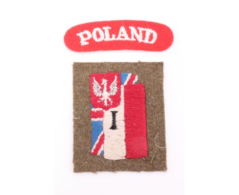 A Free Polish army 1st Corps formation sign together with a shoulder title