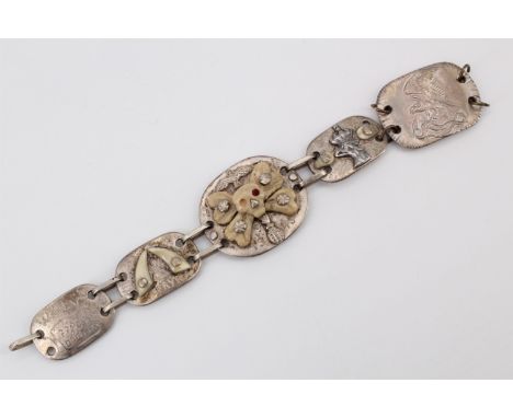 A Free Polish army commemorative engraved bone and nickel bracelet