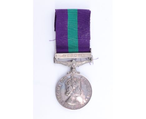 A QEII General Service Medal with Cyprus clasp to 2/Lt D E K Thomas, RWF