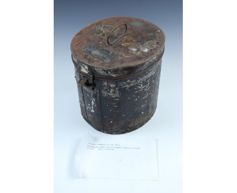 A Victorian Hussars officer's busby tin, bearing a plaque engraved M R Backhouse, Northumberland Hussars 