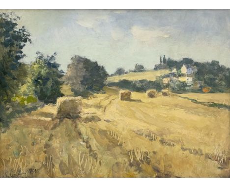 After Alan Stenhouse Gourley PROI (Scottish 1909-1991): 'Harvest', textured print on board 25cm x 34cm