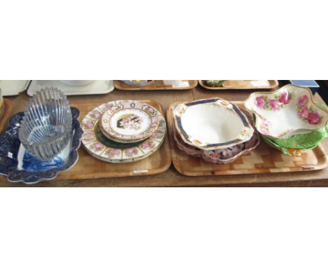 Two trays of assorted china to include continental rose design bowl, Beswick ware, lettuce design bowls, German gilt and figu