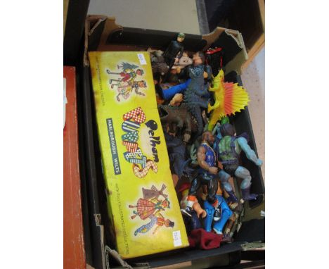 Small tray of assorted toys to include Pelham Puppet (Dutch Girl) together with Star Wars figures including Chewbacca, plasti