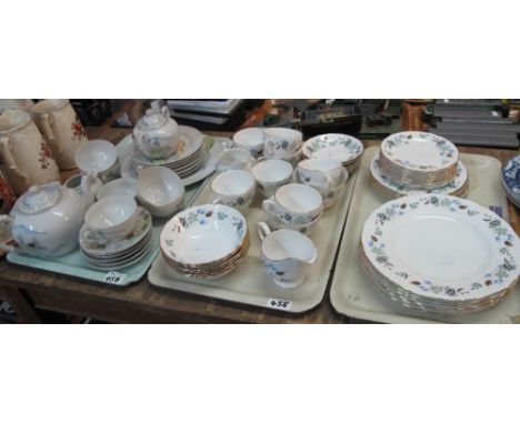 Two trays of Colclough bone china foliate design part tea and dinner ware items comprising cups, saucers, plates, bowls, milk