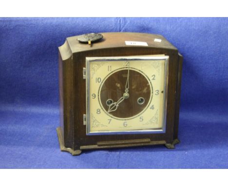 Mid 20th century Smith's oak two train square faced mantle clock. 