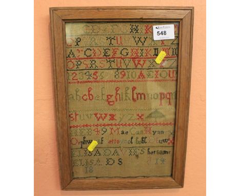 Mid 19th century needlepoint tapestry sampler. Framed and glazed. 