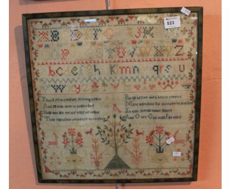 19th century framed tapestry sampler. 