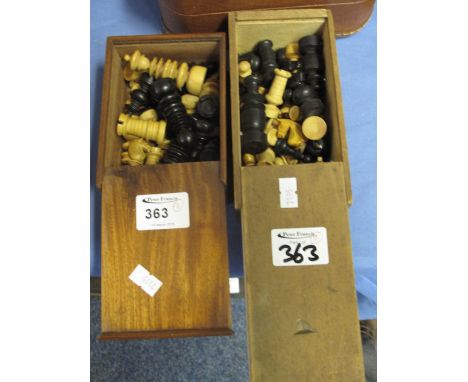Staunton type chess set in box together with another similar chess set. (2) CONDITION REPORT: Damage to a few pieces with rep