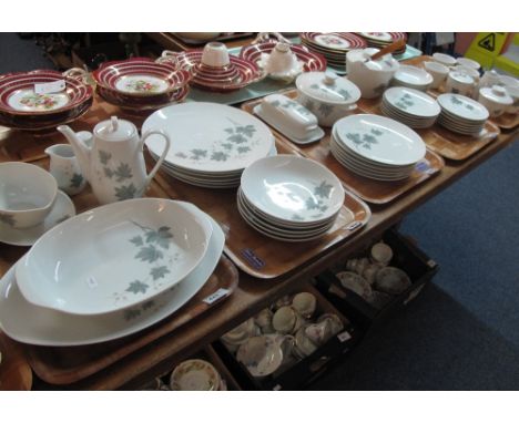 Five trays of Noritake Japanese china Wild Ivy design tea and dinner ware items comprising cups, saucers, milk jug, sucrier, 